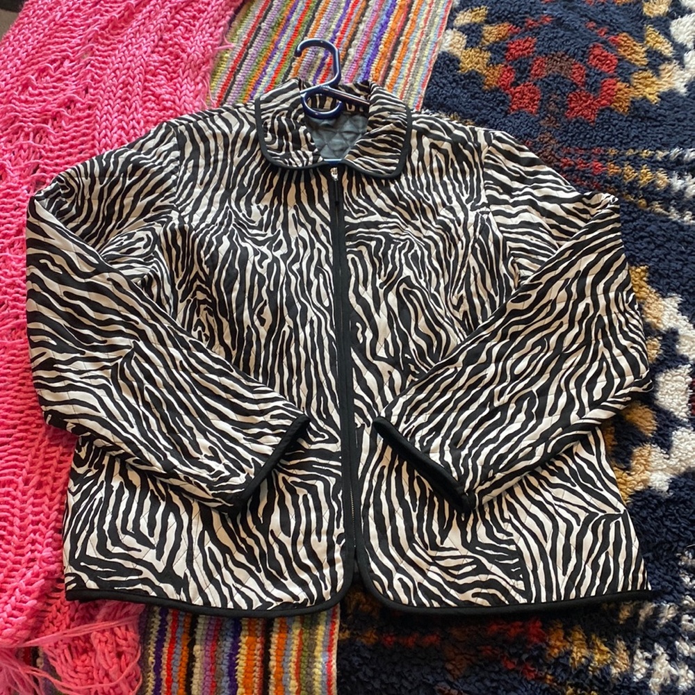 Handmade collared/ quilted zebra zip up jacket